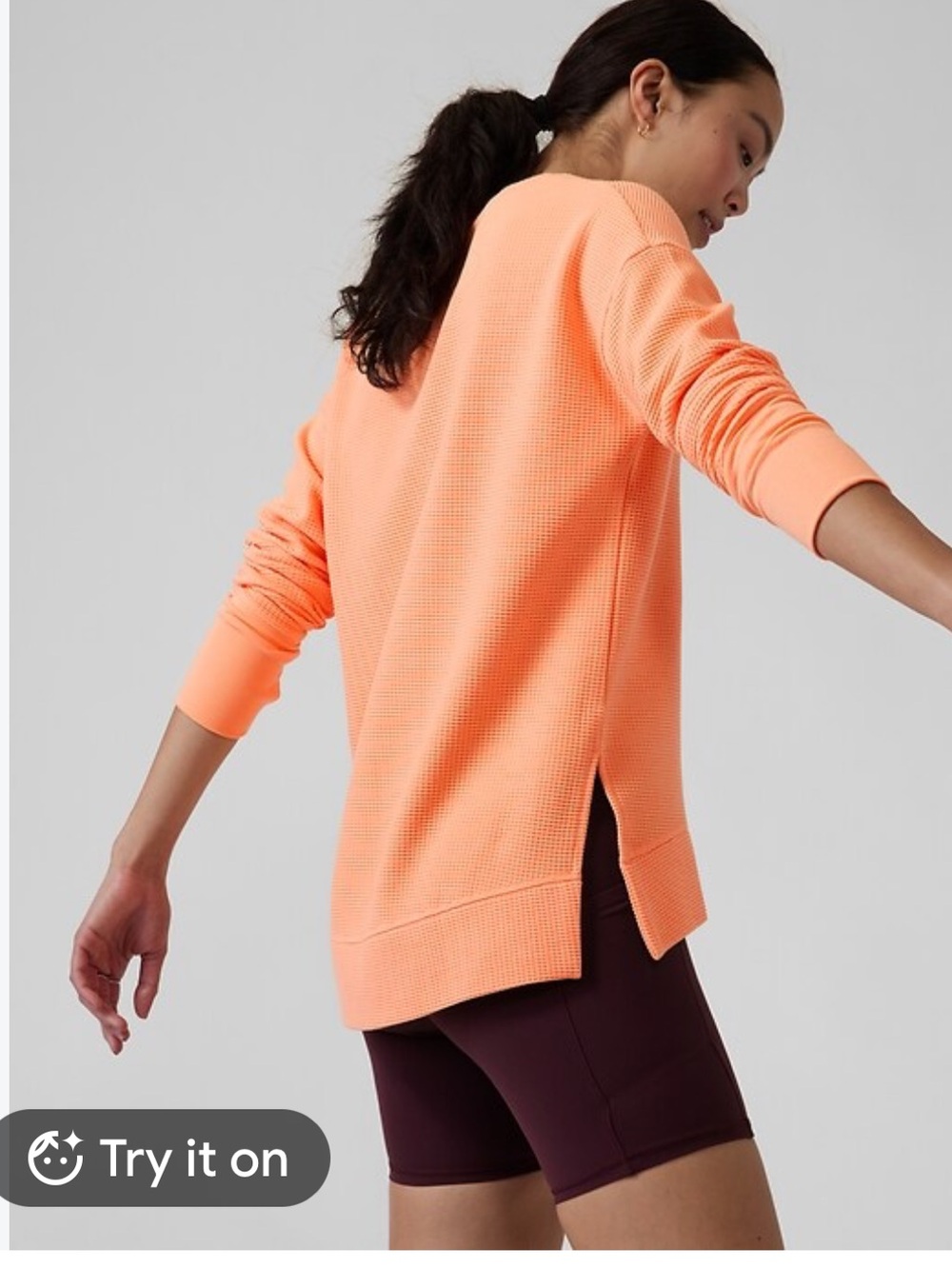 Athleta Coaster Luxe Waffle Sweatshirt — Coral Peach